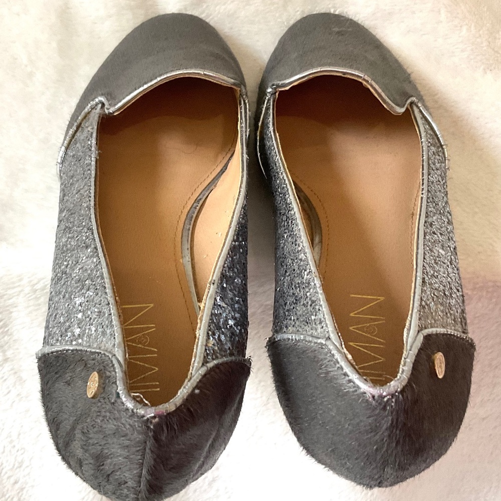 Gray IMAN Slip On Calf Hair Glittery Loafer Flats - Picture 9 of 14